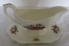 COPELAND SPODE REYNOLDS OLD MRK FRUIT PAT GRAVY W/ ATTACHED UNDERPLATE 9 1/4"D