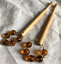 6 Beautiful Vintage Turned Wood Amber & Mixed Bead Ended Lace Making Bobbins