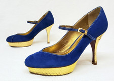 Strutt Couture Womens Shoes UK Size 3 Royal Blue & Gold Colour Suede