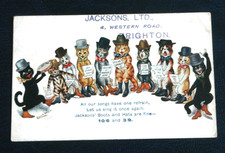 ORIGINAL  LOUIS WAIN SIGNED ADVERTISING CAT POSTCARD - JACKSONS BOOTS, BRIGHTON.