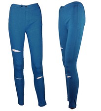 Ladies Ripped Skinny Fit Slim Jeans Trouser Stretch Pant Colour Legging Jeggings