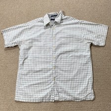 Tommy Hilfiger Shirt Mens Large Relaxed Fit White Grey Seersucker Short Sleeve