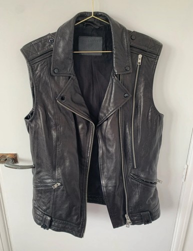 Allsaints black leather gilet - black,