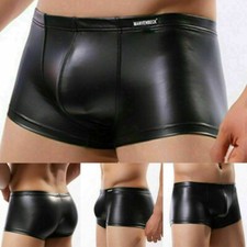 Men Faux Patent Leather For Boxer Underwear PVC Shorts Tights Briefs PU Wet Look