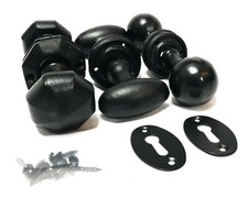 Cast Iron Door Knobs Black Oval Round Octagonal Antique Tudor Rim Or Mortice