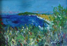 View of Porthmeor Beach, St. Ives, Cornwall Small Oil Painting on Board