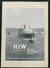 Vintage 1950s Harland & Wolff Shipbuilding Advert. Large Passenger Liners, Andes