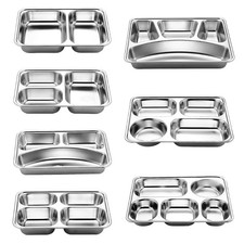 Stainless Steel Divided Dinner Tray Lunch Container Plate for School Cantee