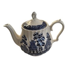 Vintage retro Royal Wessex England white blue orient swirl willow teapot & lid