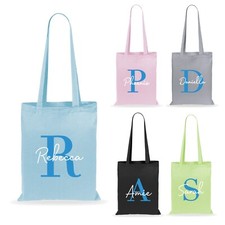 Personalised Initial & Name Tote Bag Children's Cotton Shopper Bag Unisex Kids