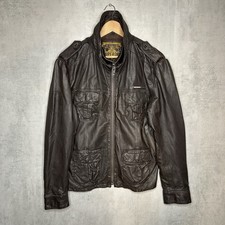 Superdry Brad Leather Jacket Vintage Mens Size Large Brown Biker Distressed