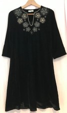 Monsoon black lightweight velvet with beading kaftan dress, size 8
