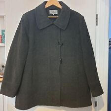 ISLE COAT Ladies UK 18 Grey Wool Blend Toggles Pockets Collared Lined Smart