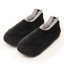 SlumberzzZ Mens Plain Black Fleece Soft Sole Sock Style Footsie Slippers