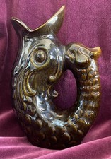 Vintage Rare Maltese Glazed Gurgle Glug Fish Jug Stamped C.M. Malta