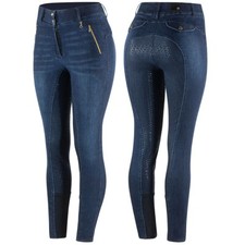 Horze Nicole Full Grip Ladies Denim Breeches -Dark Blue,UK 8 EU 34 USA 22(36087)