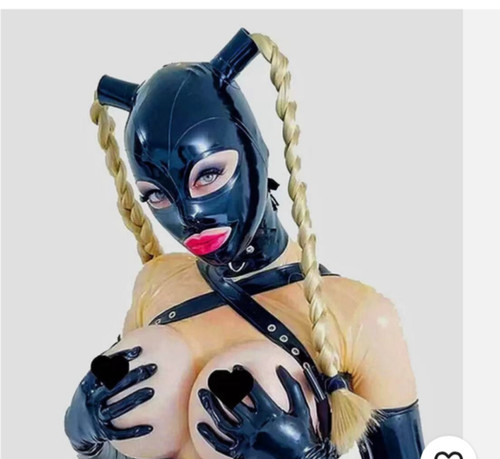 Latex hood blond ponytail - hood,
