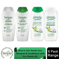 Simple Kind to Hair Gentle Care Shampoo with Vitamin B5 200ml/400ml - 6 Pack