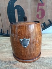 Vintage English Oak Biscuit Barrel with Ceramic Inner