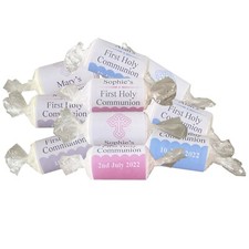 Personalised First Holy Communion Love Heart Sweet Favours Gifts Blue, Pink Grey