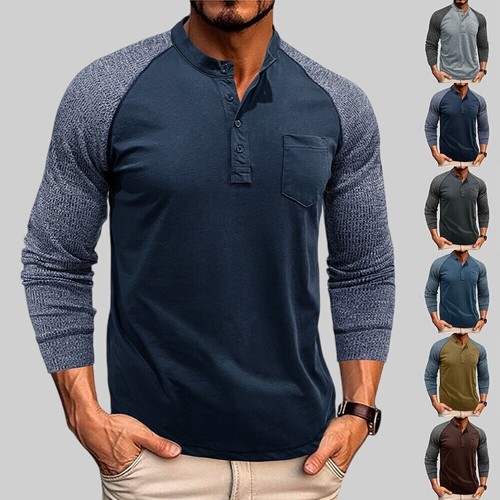 Mens henley button neck - neck, t