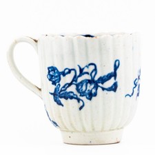 Antique Pearlware Tea Cup English Cobalt Blue White Floral 18th Century