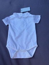 Tartine et Chocolat White Baby Vest 3m With Capped Sleeves and Rounded Collar