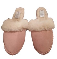 New Ladies Pink Suede Upper & Sole Slippers With Wool Lining Size 4
