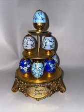 Sapphire Garden House Of Faberge Gilt Stand With 8 Miniature Eggs, Hand Painted