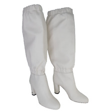 Jimmy Choo Boots White Leather Maxyne Block Heels Rounded Toe Sock EU 37 UK 4