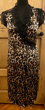 LULU & AND RED UK 8 silk dress 1950s wrap STYLE animal leopard cheetah PRINT