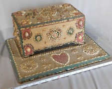 Antique sailor made seashell jewelry box folk art snail trinket 19th c. mirror