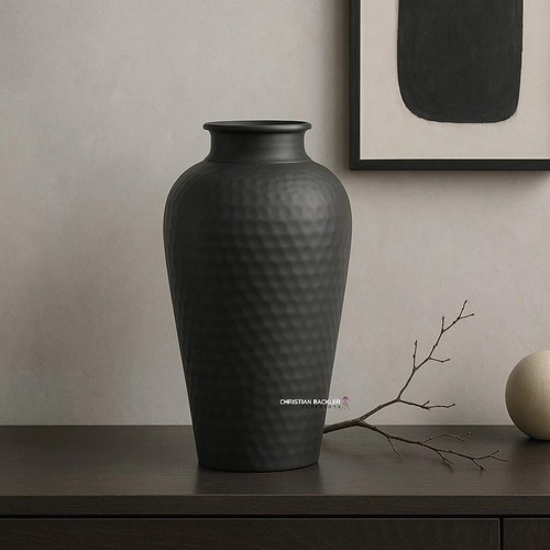 Black hammered metal vase with - metal,
