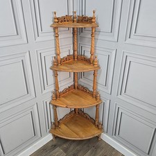 Antique Victorian Style Carved Pine 4 Tier Corner Whatnot Shelf - Turned Wooden