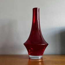 Vintage Riihimaki Finnish Red Glass Rocket Vase 1379 1970s