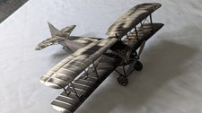 Brushed Tin Metal Model World War 1 Biplane Plane Fighter Aircraft 12" Wingspan