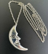 Tibetan Silver Large Crescent Moon 64x24mm Charm Pendant 30" Long Chain Necklace