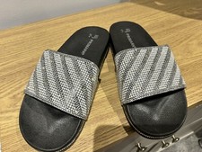 Flip flops size 8 Ladies / Trans Black With Diamanté Embellishments BNWOT