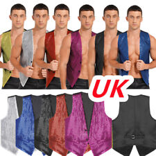 UK Mens Waistcoat Glitter Shiny Button Jacket Slim Fit Party Dress Business Vest