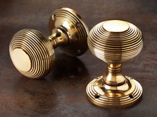 Aged Brass Beehive Mortice Door Knobs Pair 55mm Set Period Internal New Sprung