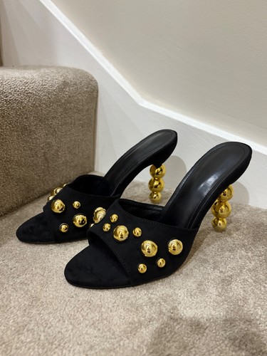 Black faux suede mules - black,