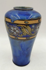 Vintage Royal Doulton Vase Blue Drip Glaze Floral Pattern 8" Height 8436