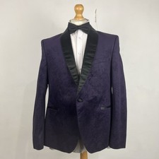 Marks and Spencer Velvet Blazer Jacket Mens 46S Dark Purple Paisley Slim Fit M&S