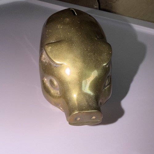 Vintage brass piggy - vintage, bank