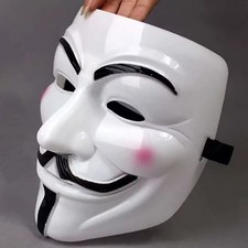 4 X WHITE ANONYMOUS HACKER PROTEST GUY FAWKES HALLOWEEN FANCY DRESS FACE MASK