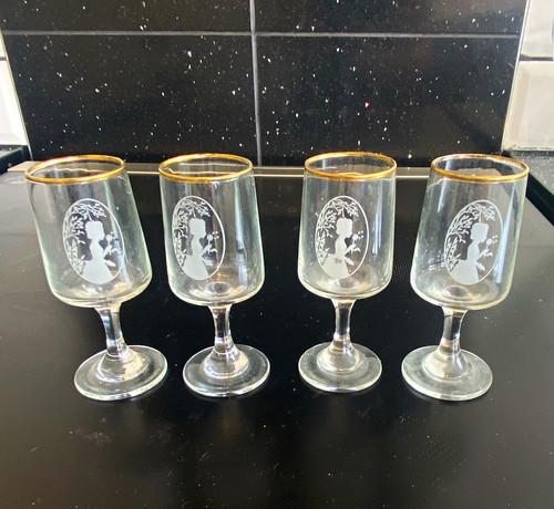 Wine glasses gold rim floral - glasses,