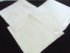 Set of 3 Large White Linen Damask Napkins .