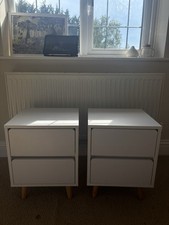 White Bedside Table Drawers Cabinets Cupboards Pair of 2 Wooden Legs