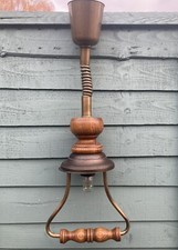 Vintage 60's 70's Italian Wooden Handled Rise And Fall Ceiling Lamp Pull Down