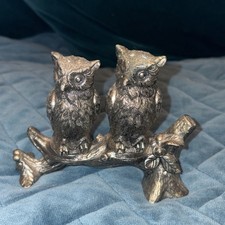 Vintage metal owls on a branch salt & pepper shakers